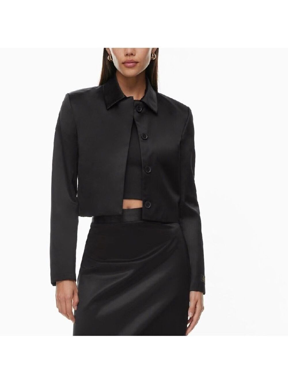 Aritzia Babaton Vector classic fit black cropped satin jacket blazer XXS *flawed